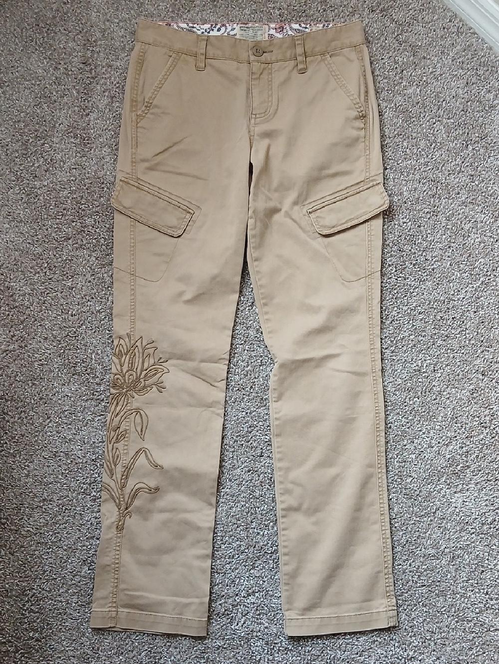 Lucky Brand Tan Embroidered Cargo Pants